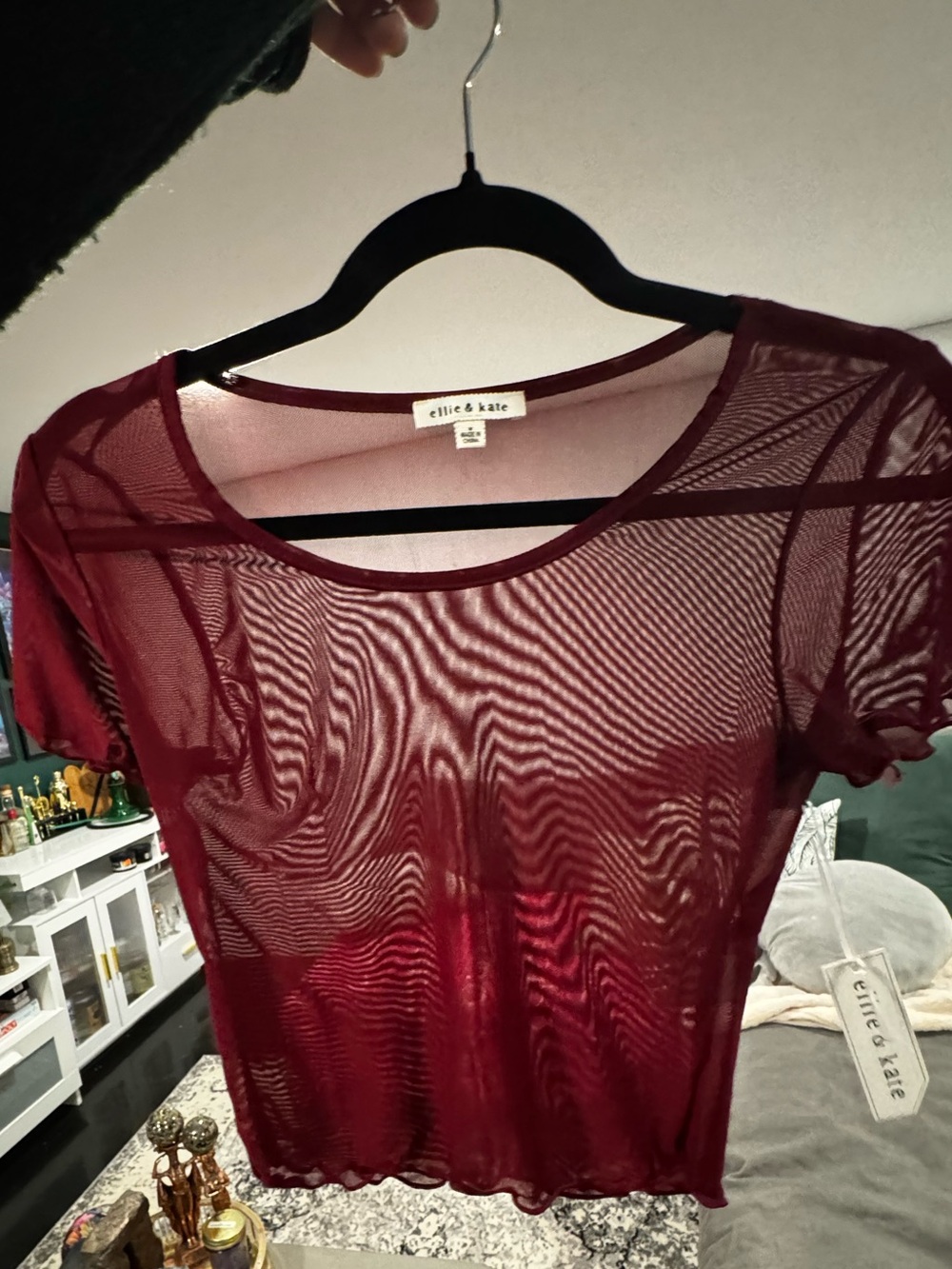Ellie & Kate Sheer Burgundy Short Sleeve Mesh Camisole